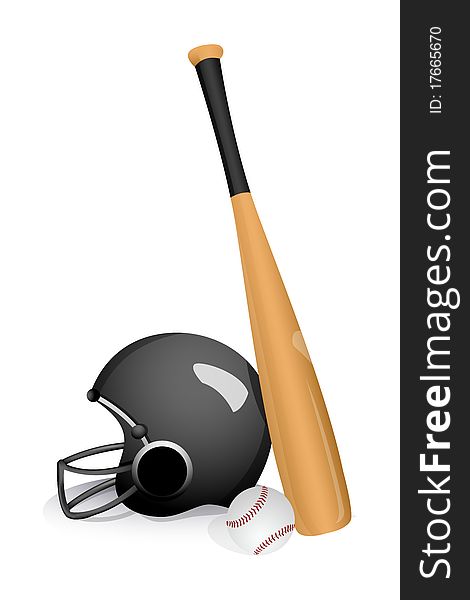 Illustration of baseball bat with helmet on white background