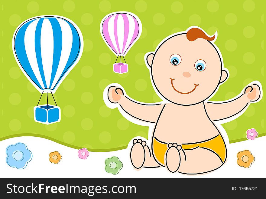 Illustration of children's day card with baby and parachute