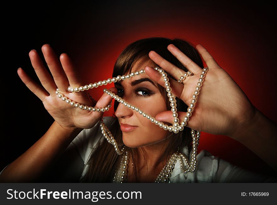 Wide angle photo of funny looking beauty with beads