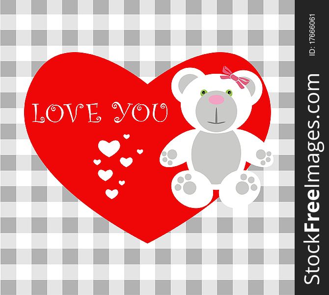 Love message fashion heart vector image, happy teddy, bear, baby. Love message fashion heart vector image, happy teddy, bear, baby