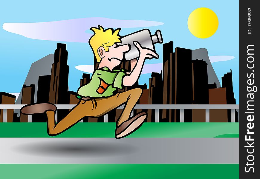 Illustration of a running cameraman on the scene. Illustration of a running cameraman on the scene