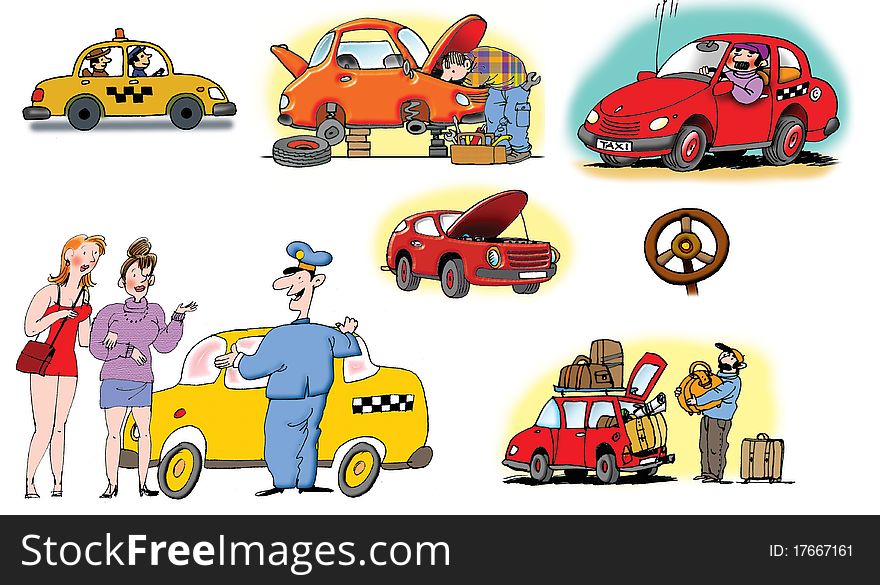 Some Raster illustrations about different vehicles, drivers. On white background. Made in Adobe Photoshop. Some Raster illustrations about different vehicles, drivers. On white background. Made in Adobe Photoshop.