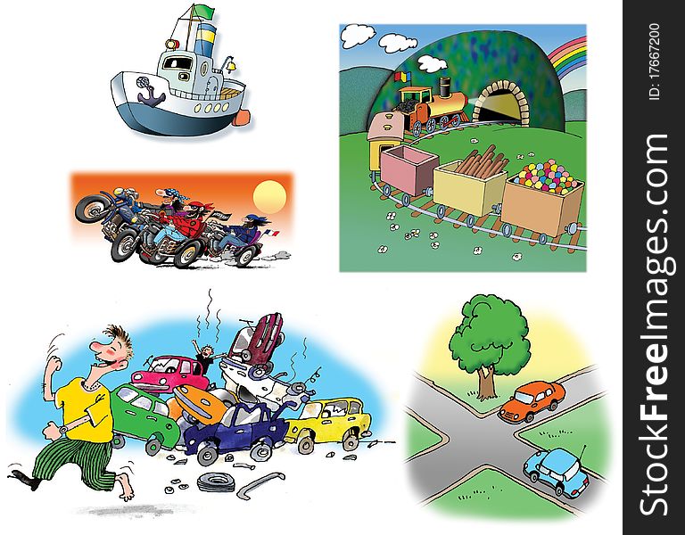 Some Raster illustrations about different vehicles, drivers. On white background. Made in Adobe Photoshop. Some Raster illustrations about different vehicles, drivers. On white background. Made in Adobe Photoshop