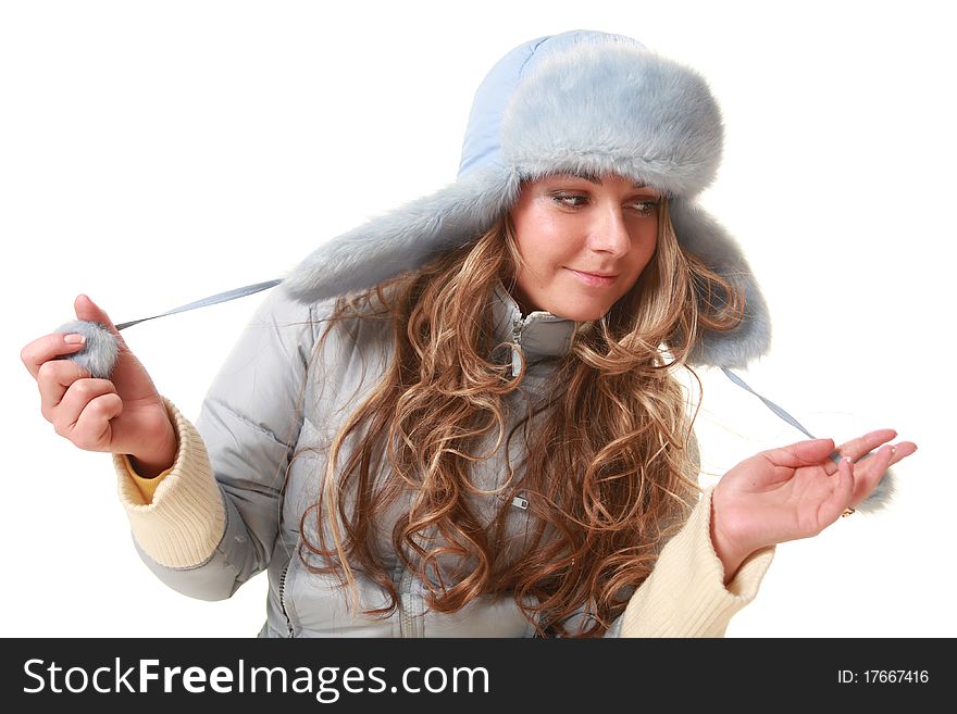 Young woman dresed in blue winter clothes. Young woman dresed in blue winter clothes