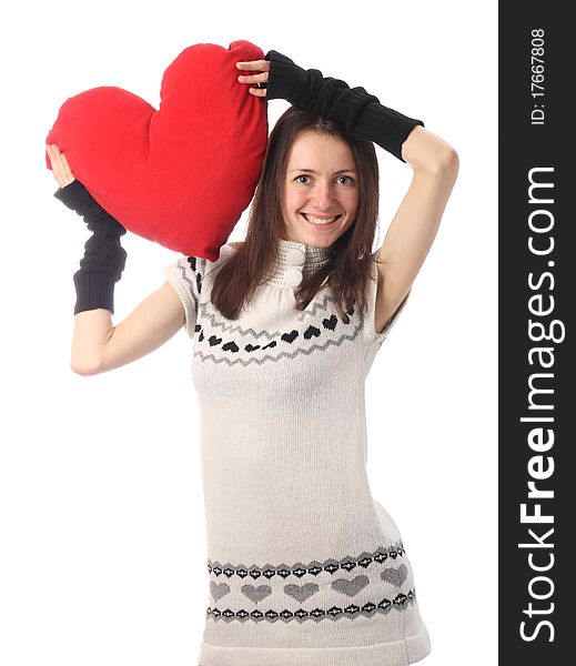 Young Fashionable Woman Holding Red Heart