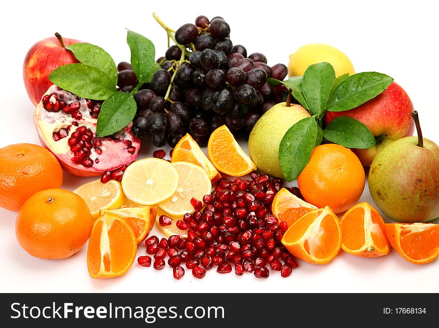 Ripe fruit on a white background