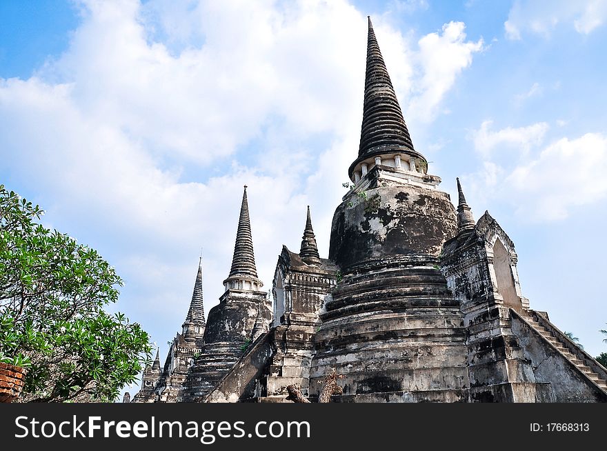 Ruin pagodas in Ayutthaya historical park, Thailand.