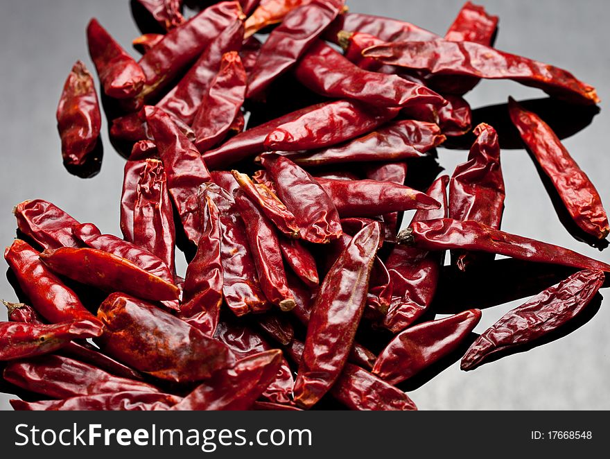 Dried red chili peppers. Studio shot. Hot and spicy