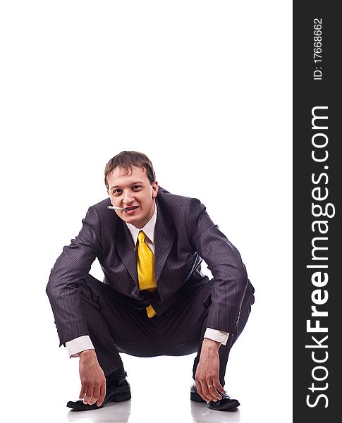Portrait adult businessman on isolated background