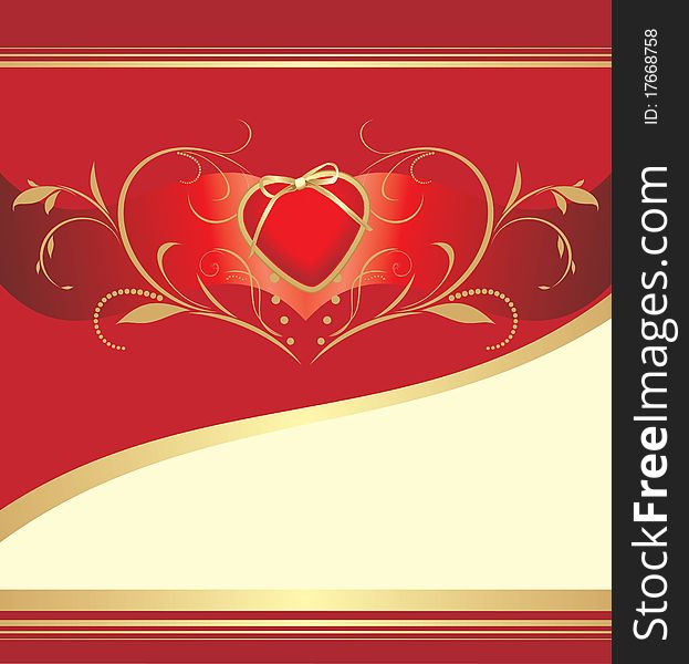 Red heart with floral ornament. Valentines card