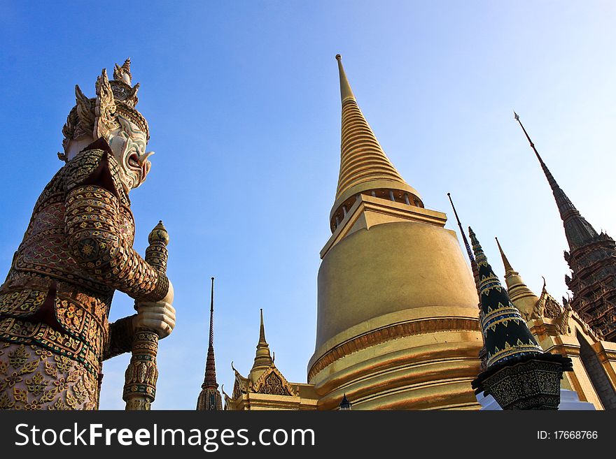 Pra-Keaw temple is in Bangkok, Thailand. It is old grand palace of the King.
