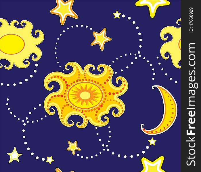 Vector seamless background with sun and stars