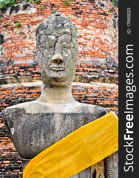 Ruin image of Buddha in Ayutthaya historical park, Thailand.