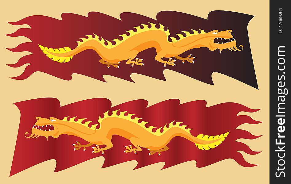 Golden dragon on red banner