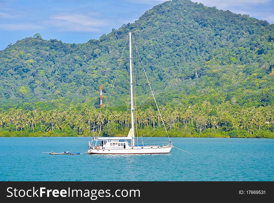 Sailboat near the coast of Chang island, Trad, East of Thailand.