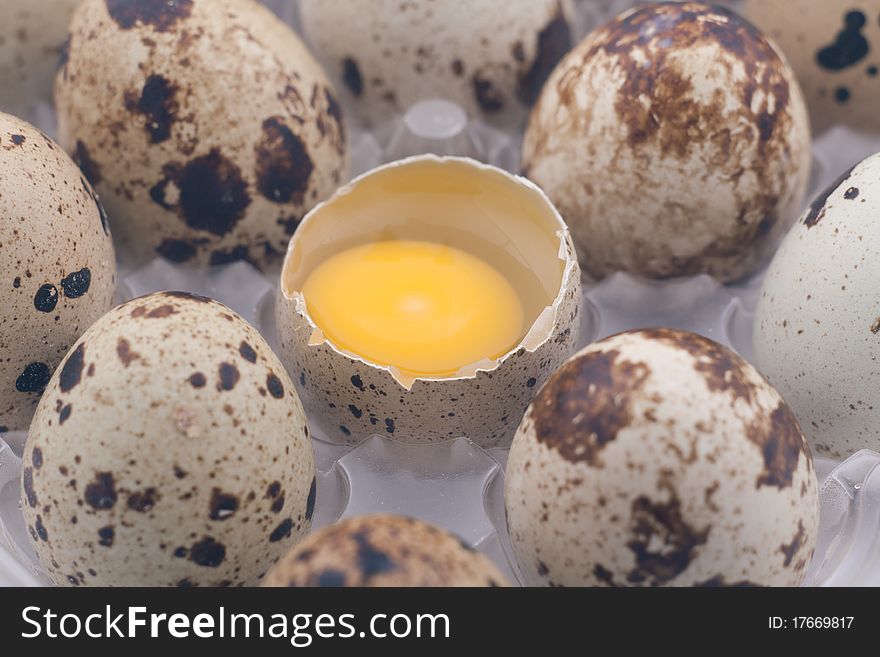 Pack of quail eggs, and one open egg. Pack of quail eggs, and one open egg.