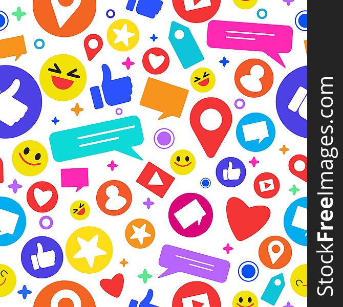 Cute social network icons seamless background,vector illustration.Communication symbol background concept