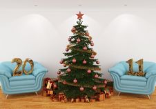 Christmas Tree In The Interior 2011 Gold Royalty Free Stock Photography