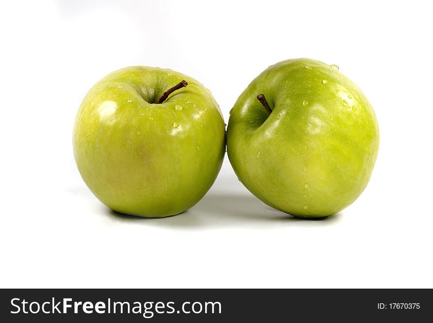 Two fresh green apple on white background