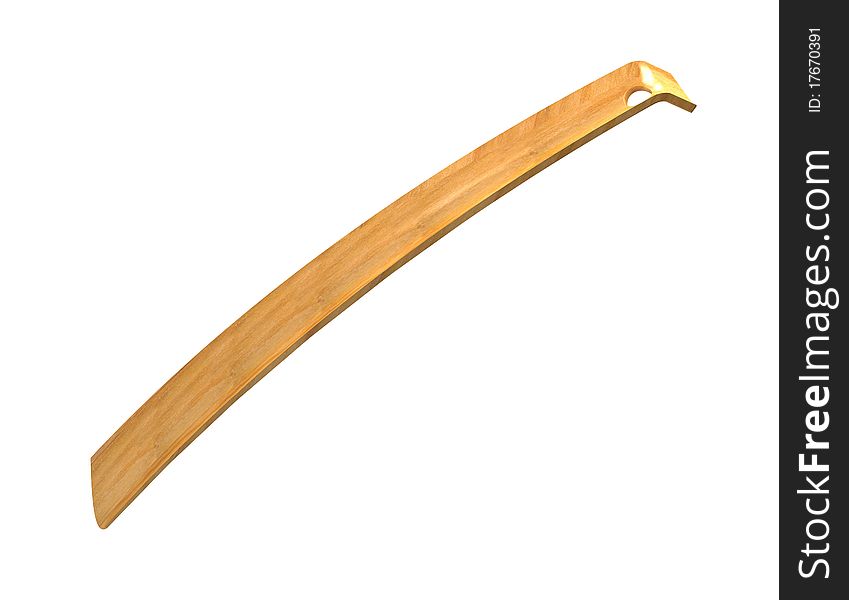 The wooden spoon for footwear on a white background. The wooden spoon for footwear on a white background