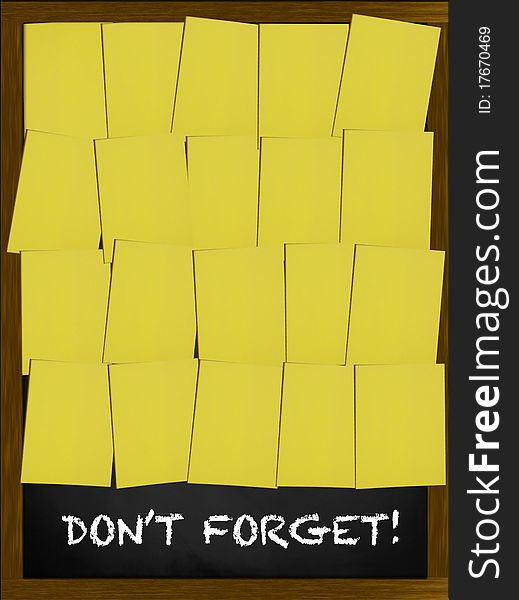 Do not forget on a blackboard covered with yellow notes