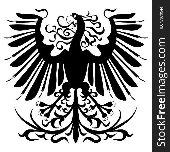 Silhouette of heraldic eagle on white background