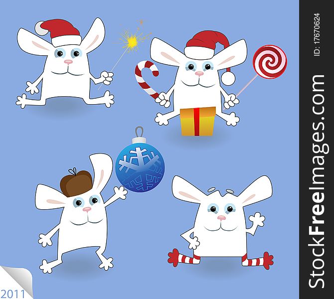 Christmas Rabbits set for web design