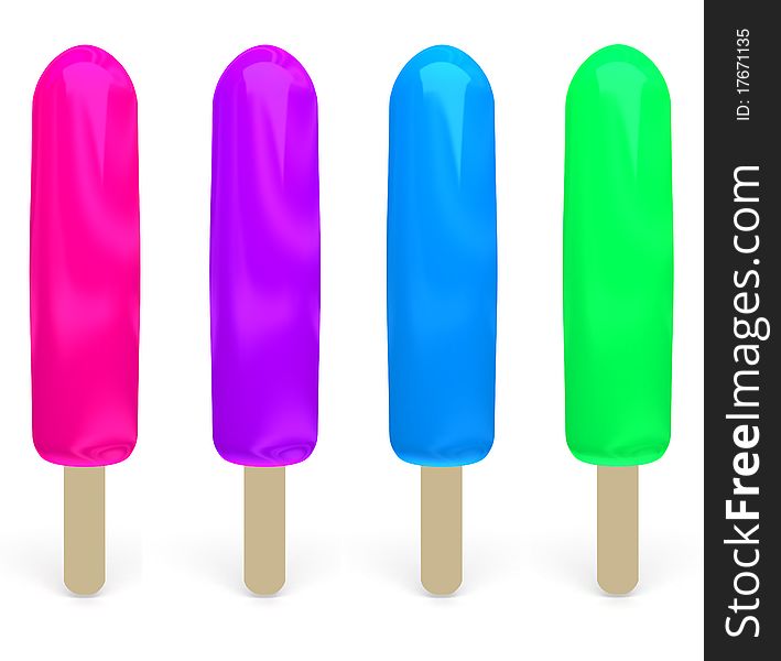 Set of color popsicles on white background