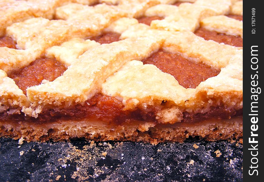 Macro image of apple pie with sugar