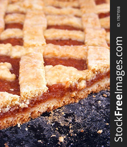 Macro image of apple pie with sugar