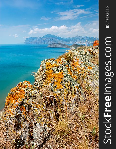 Summer day landscape with the sea and mountains. Ukraine, Republic of Crimea. Summer day landscape with the sea and mountains. Ukraine, Republic of Crimea