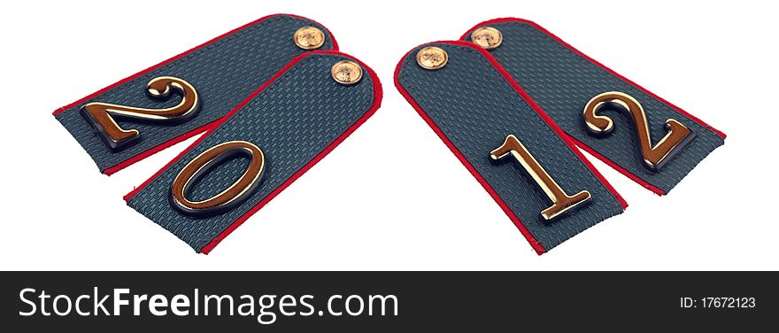 Number 2012 on epaulets is isolated on a white background