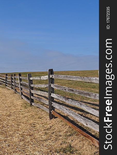 Split rail fence and blue sky at the battlefield. Split rail fence and blue sky at the battlefield