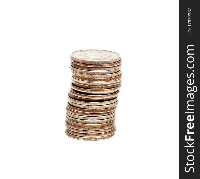 Stack of coins isolated on white background
