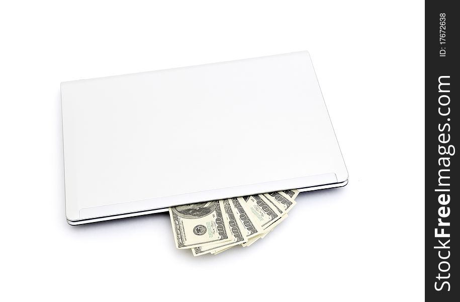 E-commerce concept with euro and laptop isolated on the white