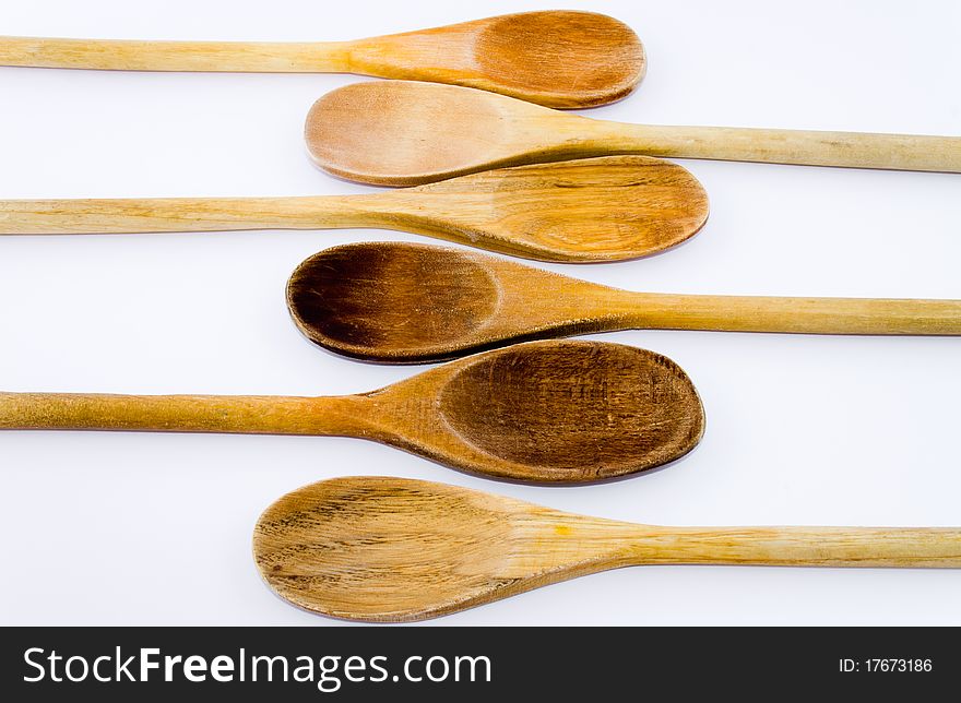 Still life of six wooden spoon with white background. Still life of six wooden spoon with white background