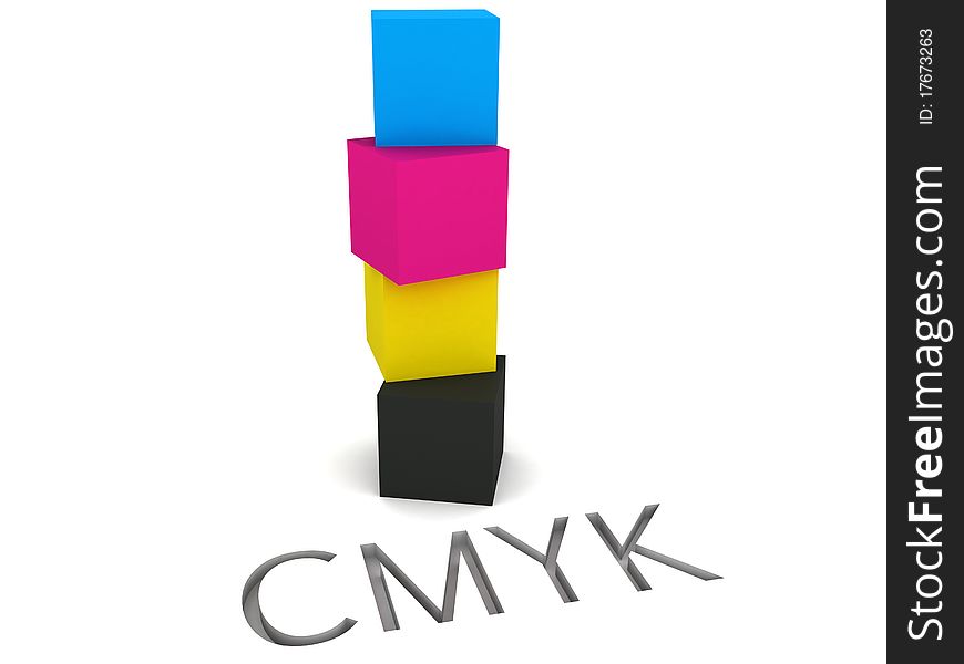 CYMK Concept for Printing. White Background. 3D Render. CYMK Concept for Printing. White Background. 3D Render.