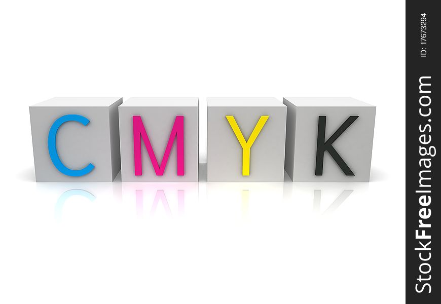 CYMK Concept for Printing. White Background. 3D Render. CYMK Concept for Printing. White Background. 3D Render.