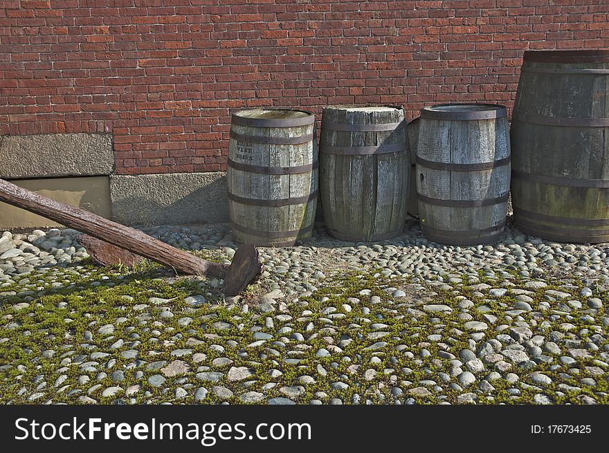 These barrels are from an old time era. These barrels are from an old time era.