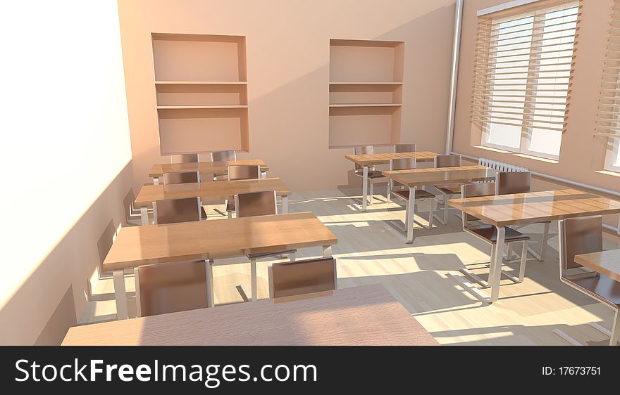 3d rendering of empty classroom