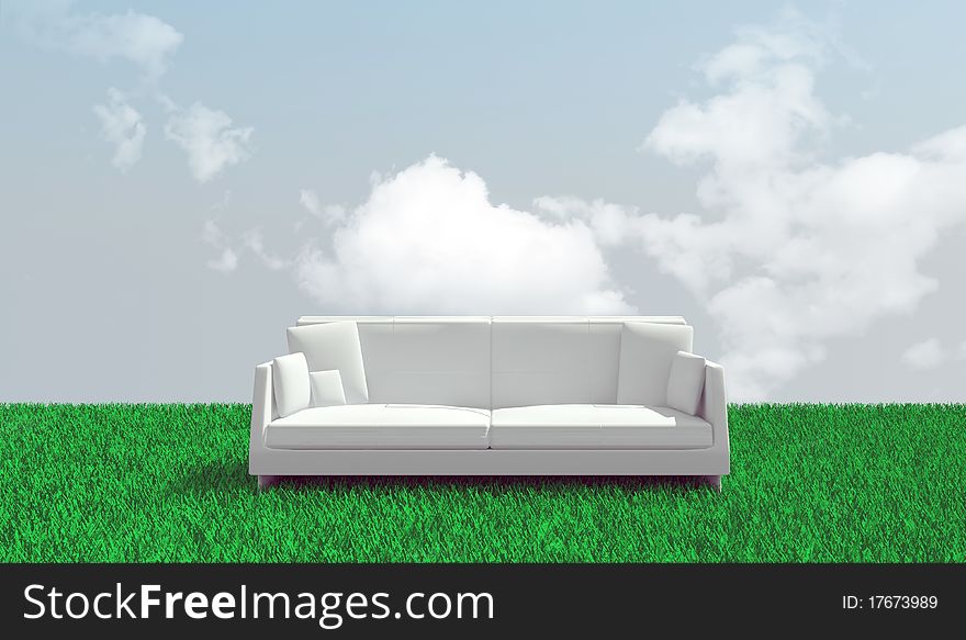 White sofa in the meadow