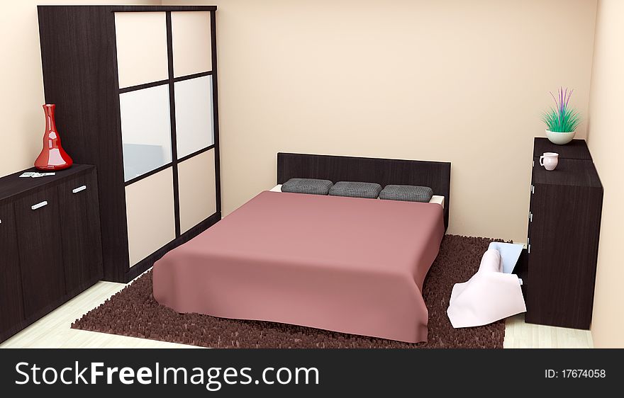 3d render of Modern bedroom interior. 3d render of Modern bedroom interior