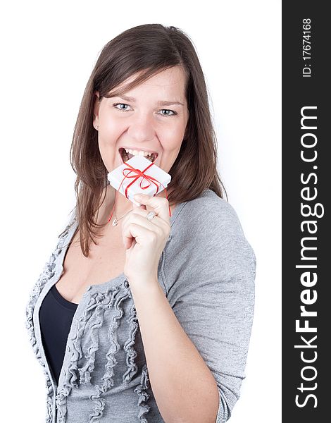 Young girl holding valentine gift