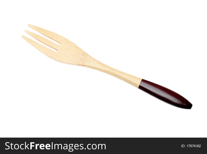 Wooden fork isolated on white background