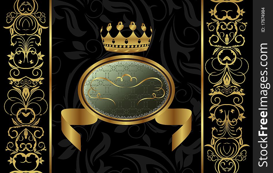 Illustration ornate background with crown - vector