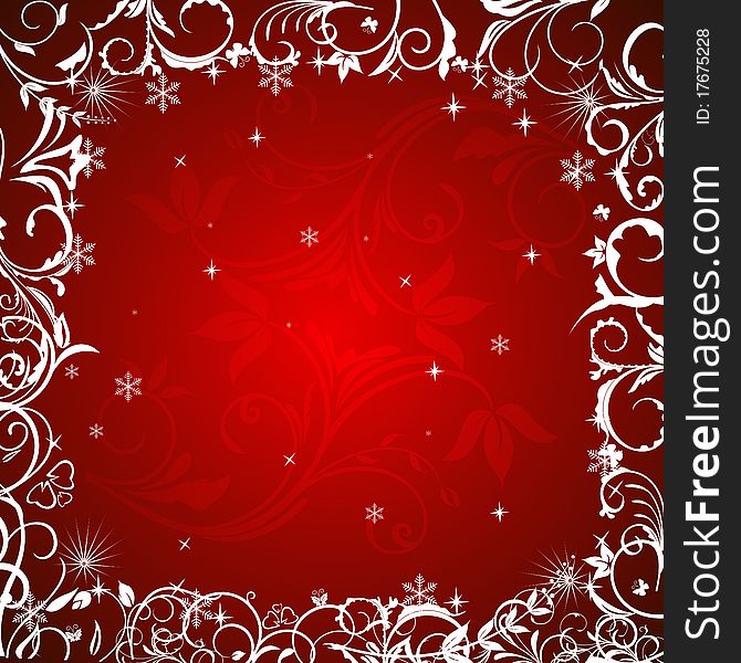 Luxury red winter floral frame - vector