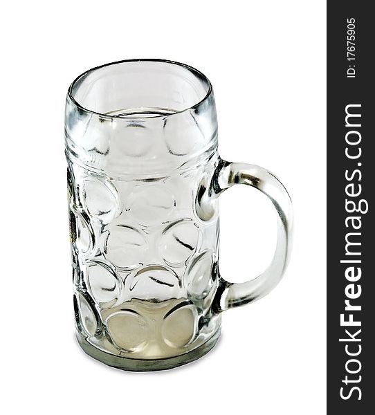 An empty one liter beer mug in white