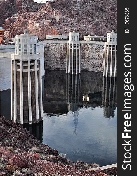 Water intake towers at Hoover Dam. Water intake towers at Hoover Dam