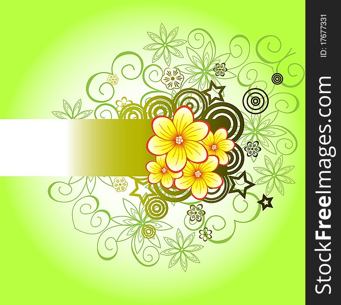 Green floral background with beautiful flowers