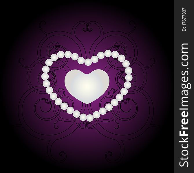 Heart of pearl design. Black and violet Background